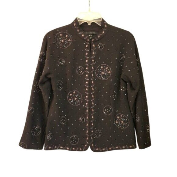 Yansi Fugel Jackets & Blazers - Yansi Fugel Beaded Black Chiffon Jacket Size Medium